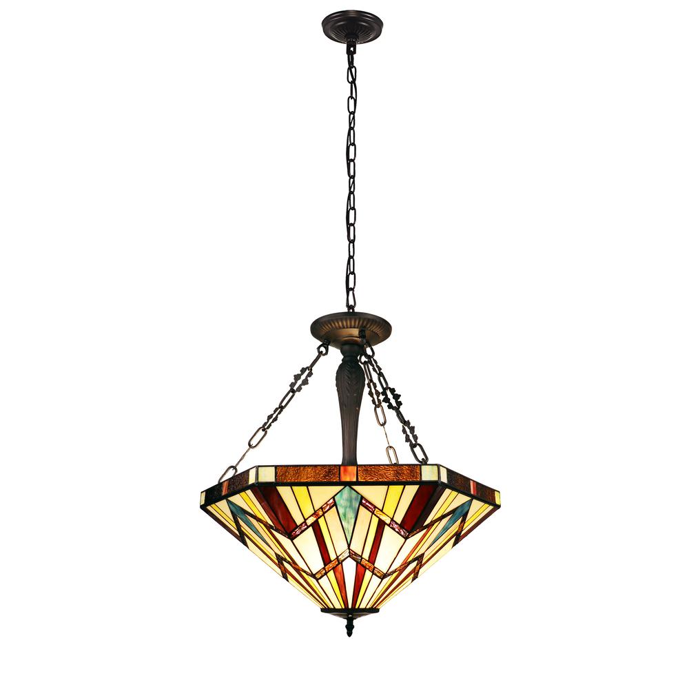 CHLOE Lighting VINCENT Tiffany-Style Blackish Bronze 3-Light Mission Inverted Pendant 22" Wide