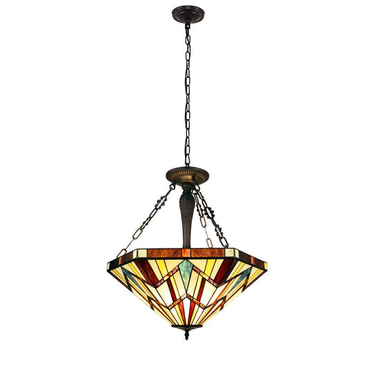 CHLOE Lighting VINCENT Tiffany-Style Blackish Bronze 3-Light Mission Inverted Pendant 22" Wide