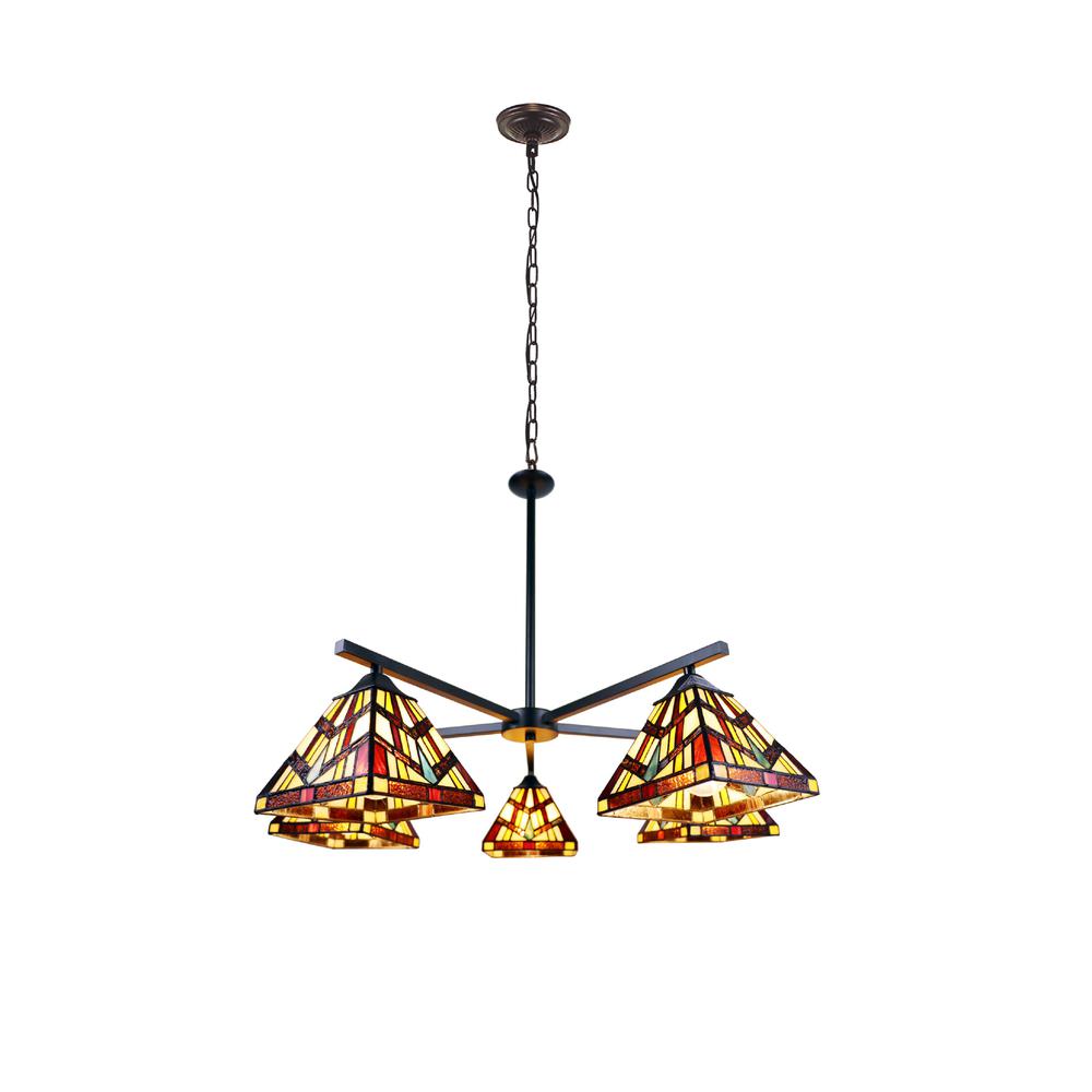 CHLOE Lighting VINCENT Mission Tiffany-style Blackish Bronze 5 Light Chandelier 30" Wide