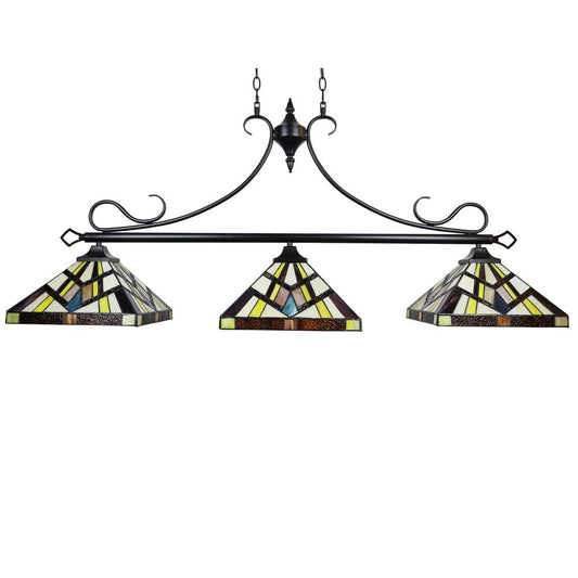 CHLOE Lighting VINCENT Mission Tiffany-Style 3 Light Island Pendant 47" Wide