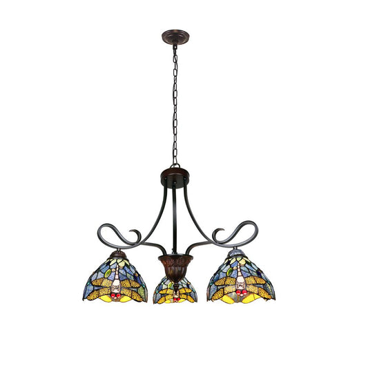 CHLOE Lighting SUNNIVA Dragonfly Tiffany-Style 3 Light Chandelier 25" Wide