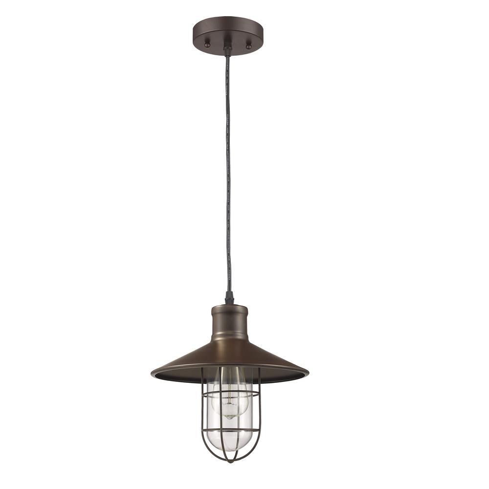 CHARLES Industrial-style 1 Light Rubbed Bronze Ceiling Mini Pendant 11" Shade