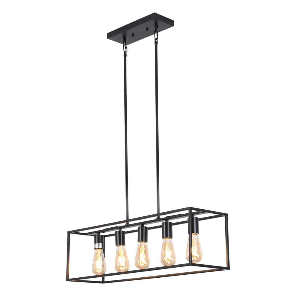 CHLOE Lighting IRONCLAD Industrial 5 Light Matt Black Island Pendant 33" Wide