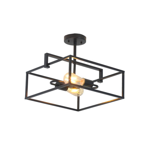 CHLOE Lighting NOLAN Farmhouse 2 Light Black Square Semi-Flush Ceiling Pendant 14.25" Wide