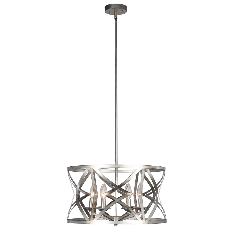 CHLOE Lighting ALINA Farmhouse 5 Light Distressed Antique Silver Finish Ceiling Pendant 21" Wide