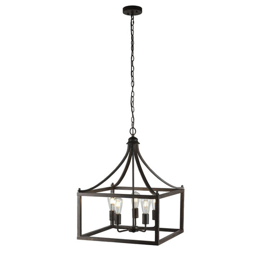 CHLOE Lighting RYDER Farmhouse 5 Light Antique Wood Finish Hanging Ceiling Pendant 20" Wide