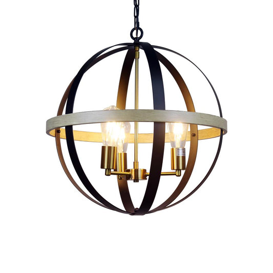 CHLOE Lighting ABBOTT Farmhouse-Style Black/Bronze/Wood 3 Light Pendant 20" Wide