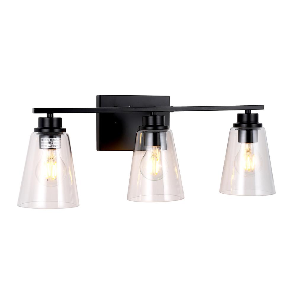 CHLOE Lighting ERIAN Transitional 3 Light Matt Black Vanity Bath Light 22" Wide