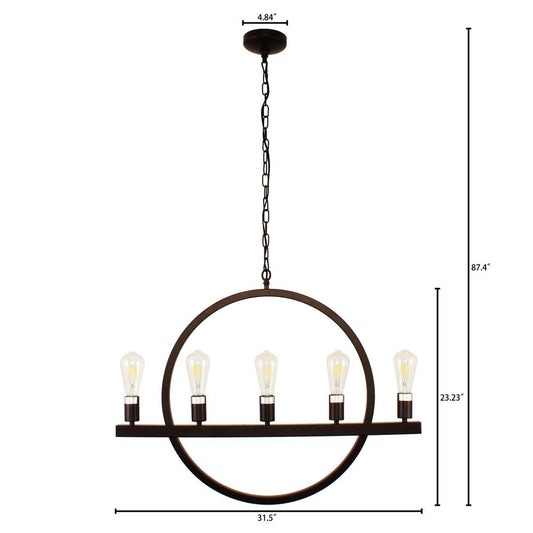 IRONCLAD Farmhouse 5 Light Oil Rubbed Bronze Ceiling Pendant 32" Wide