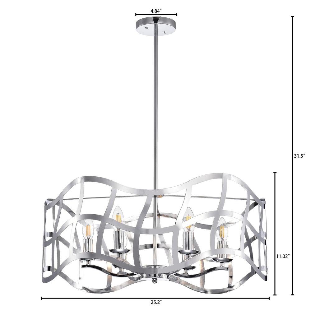 WILLOW Transitional 6 Light Chrome Ceiling Pendant 25" Wide