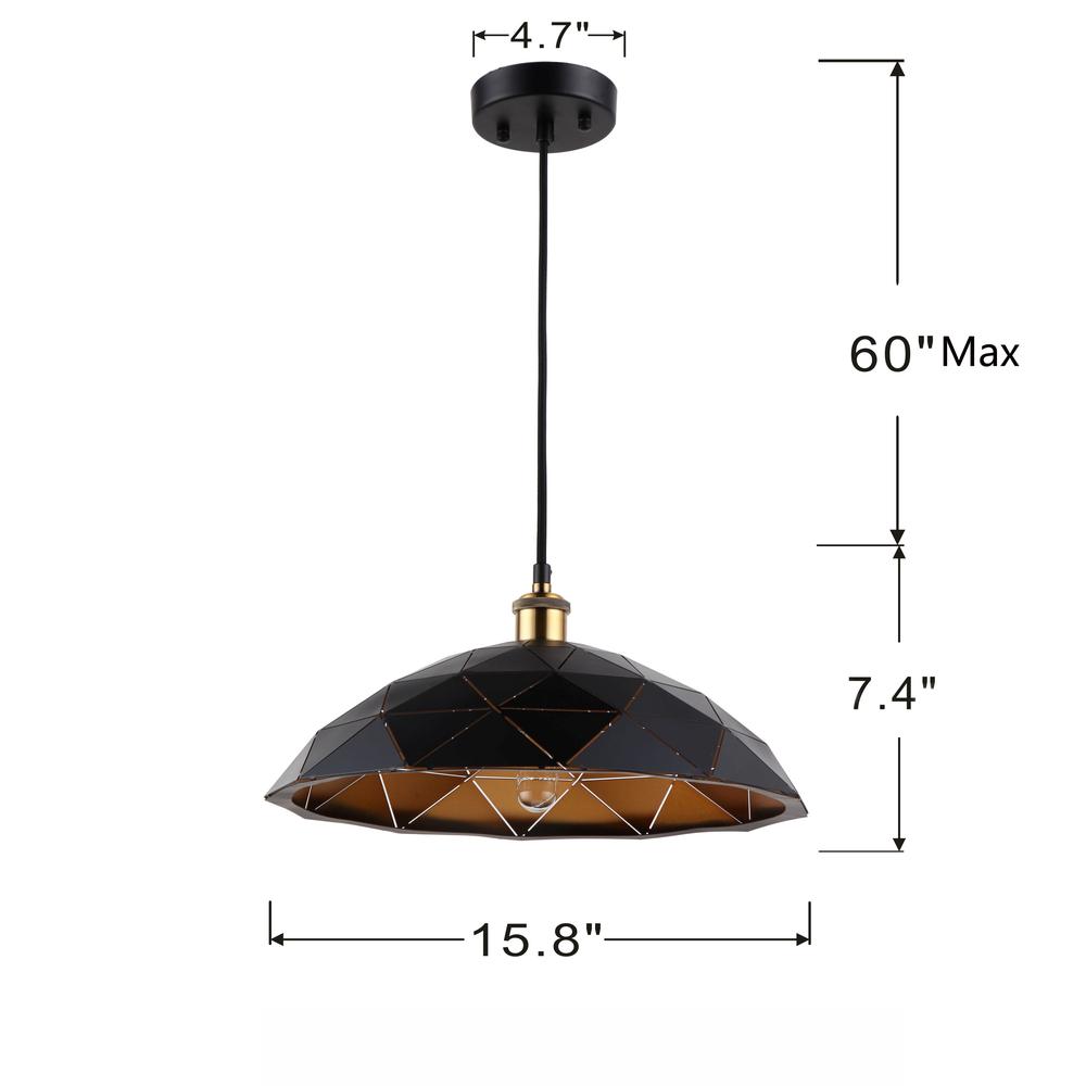 MACKENZIE Farmhouse 1 Light Textured Black & Gold Ceiling Pendant 16" Wide