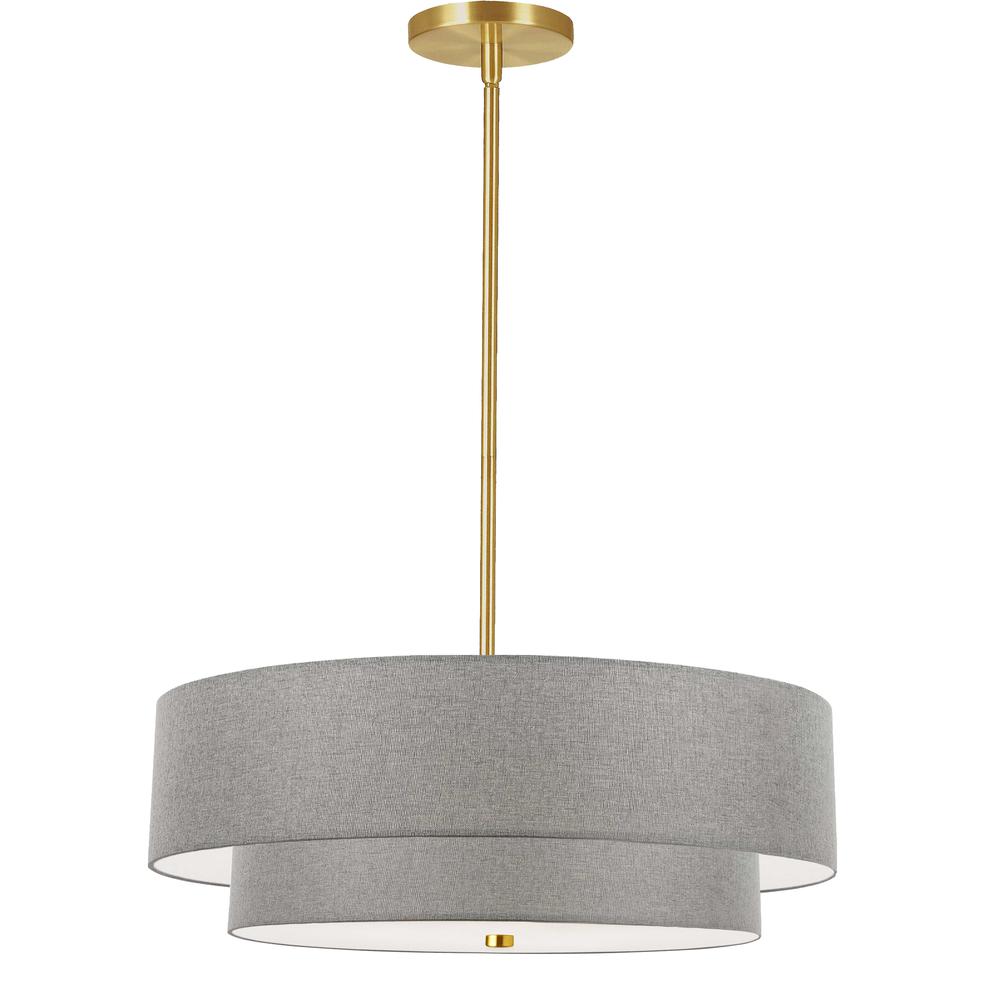 4 Light Incandescent 2 Tier Pendant, Aged Brass with Grey Shade   (571-224P-AGB-GRY)