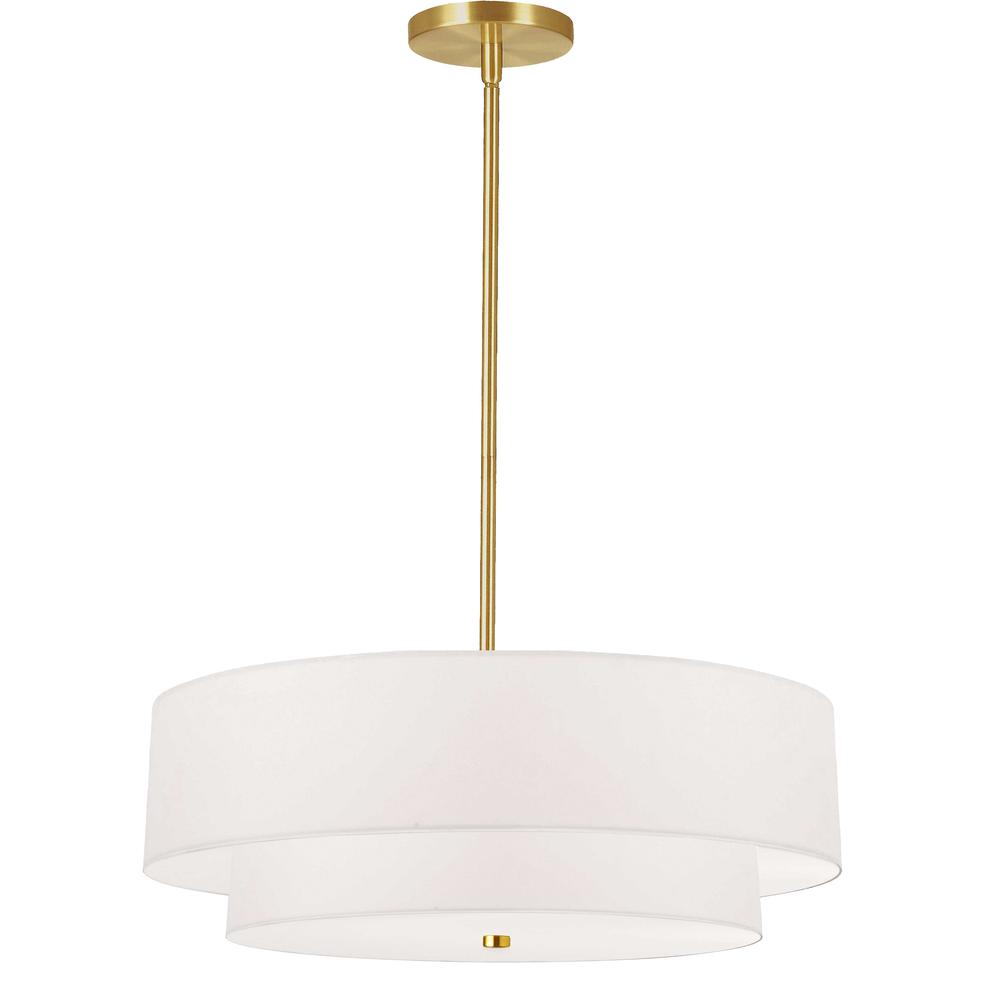 4 Light Incandescent 2 Tier Pendant, Aged Brass with White Shade   (571-224P-AGB-WH)