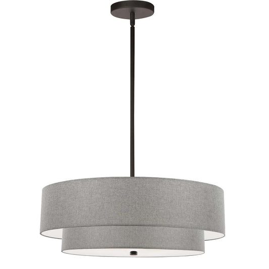 4 Light Incandescent 2 Tier Pendant, Matte Black with Grey Shade   (571-224P-MB-GRY)