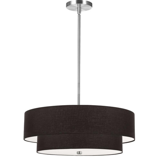 4 Light Incandescent 2 Tier Pendant, Polished Chrome with Black Shade   (571-224P-PC-BK)