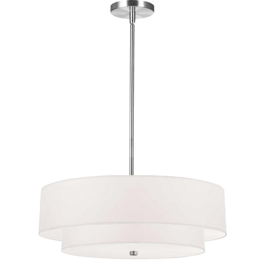 4 Light Incandescent 2 Tier Pendant, Polished Chrome with White Shade   (571-224P-PC-WH)