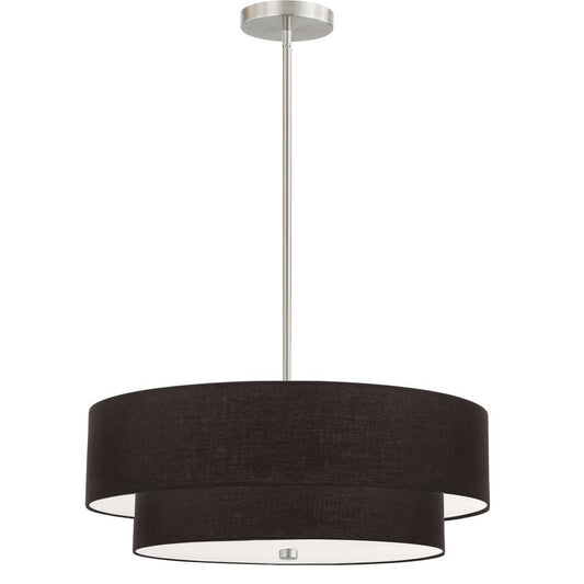 4 Light Incandescent 2 Tier Pendant, Satin Chrome with Black Shade   (571-224P-SC-BK)