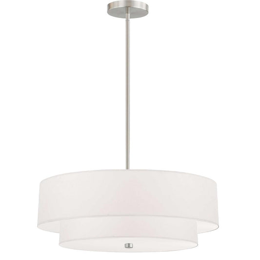 4 Light Incandescent 2 Tier Pendant, Satin Chrome with White Shade   (571-224P-SC-WH)