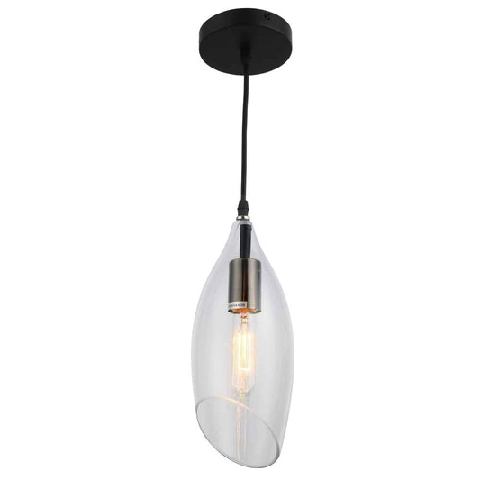 1LT Incandescent Pendant, Blk Finish w/Clear Glass