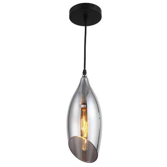 1LT Incandescent Pendant, Blk Finish w/Smoke Glass