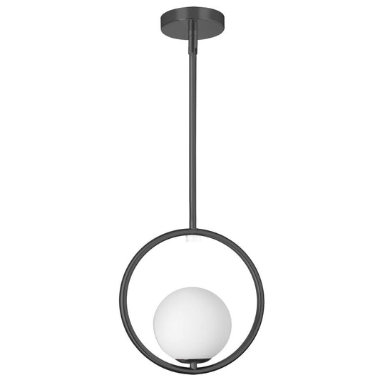 1 Light Halogen Pendant, Matte Black with White Opal Glass   (ADR-101P-MB)