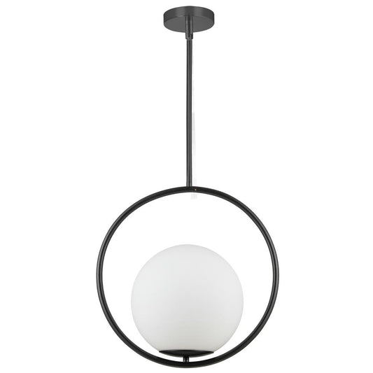 1 Light Incandescent Pendant, Matte Black w/ White Opal Glass    (ADR-161P-MB)