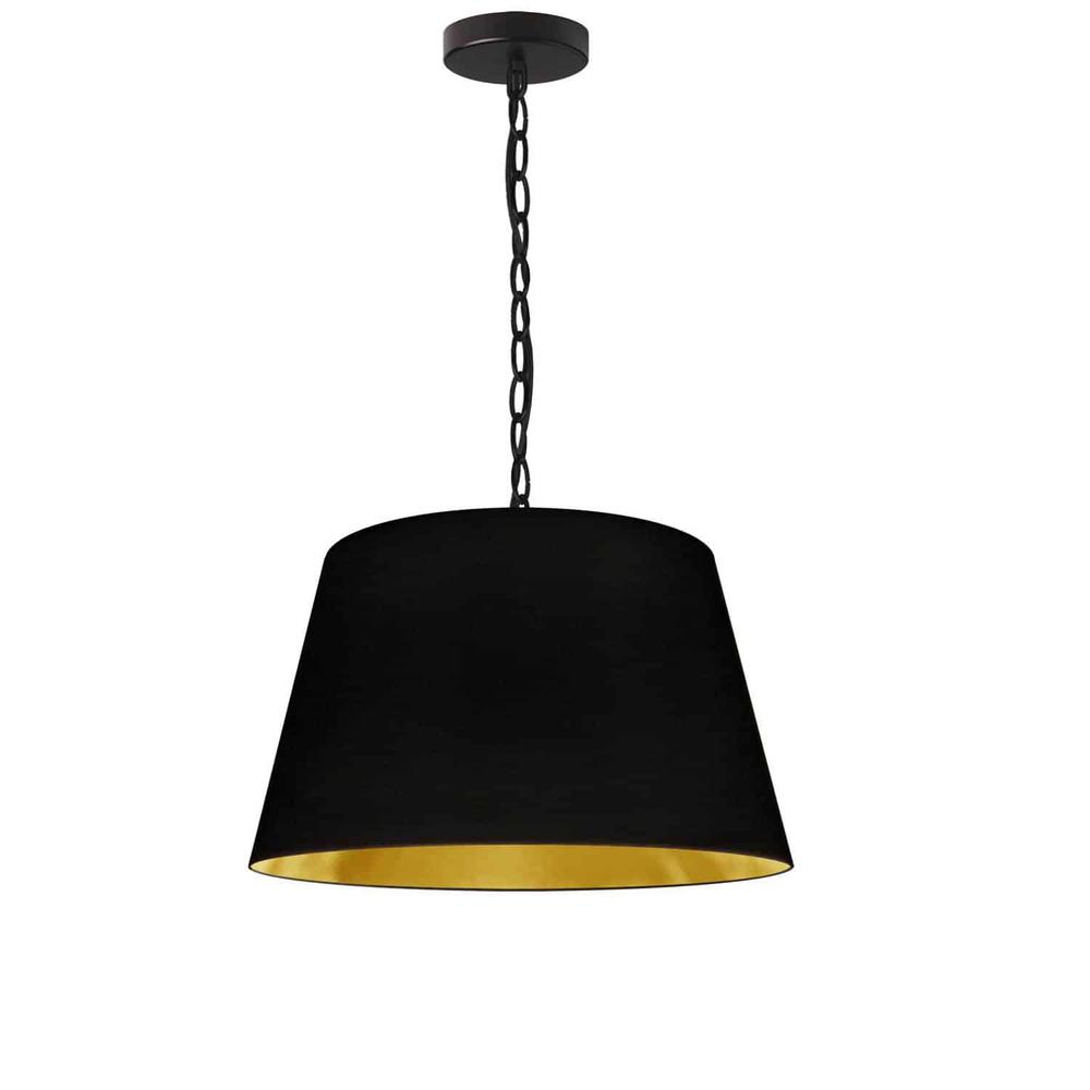 1LT Brynn Small Pendant, Blk/Gld Shade, Black