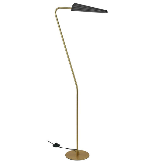 1 Light Incandescent Cassie Floor Lamp Aged Brass w/ a Matte Black Shade