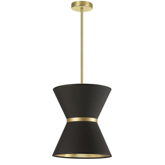 1 Light Incandescent Pendant, Aged Brass with Gold Ring Black / Gold Shade   (CTN-121P-AGB-698)