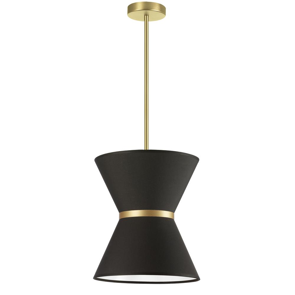 1 Light Incandescent Pendant, Aged Brass with Gold Ring Black Shade   (CTN-121P-AGB-797)