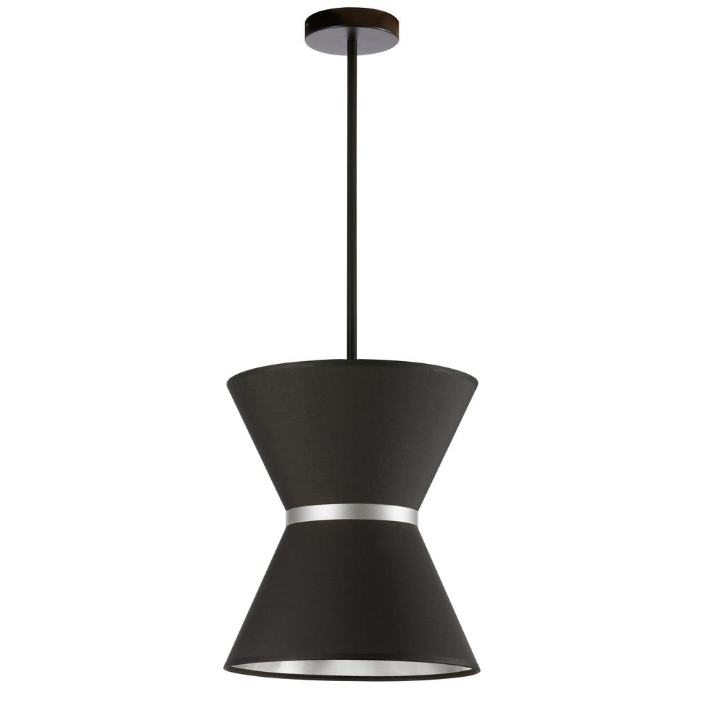 1 Light Incandescent Pendant, Matte Black with Silver Ring Black / Silver Shade   (CTN-121P-MB-697)