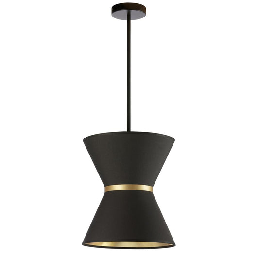 1 Light Incandescent Pendant, Matte Black with Gold Ring Black / Gold Shade   (CTN-121P-MB-698)