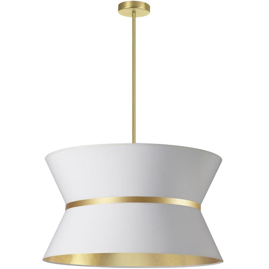 4 Light Incandescent Chandelier, Aged Brass with Gold Ring White / Gold Shade   (CTN-244C-AGB-692)