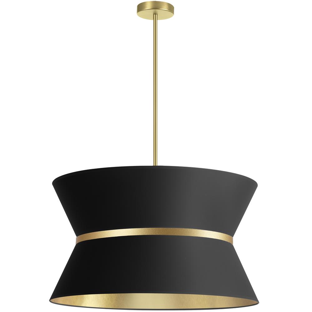 4 Light Incandescent Chandelier, Aged Brass with Gold Ring Black / Gold Shade   (CTN-244C-AGB-698)