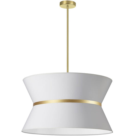 4 Light Incandescent Chandelier, Aged Brass with Gold Ring White Shade   (CTN-244C-AGB-790)