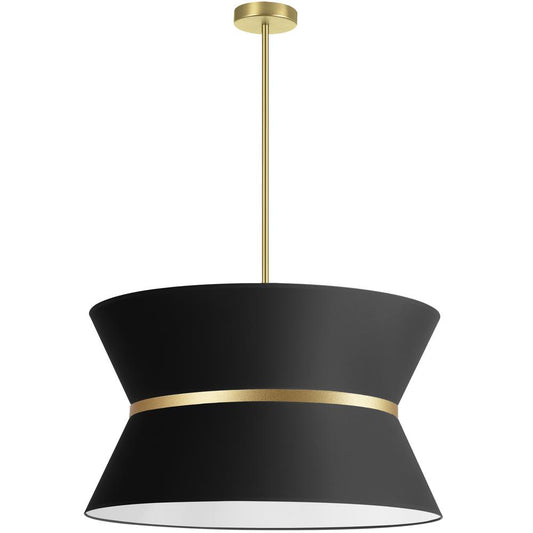 4 Light Incandescent Chandelier, Aged Brass with Gold Ring Black Shade   (CTN-244C-AGB-797)