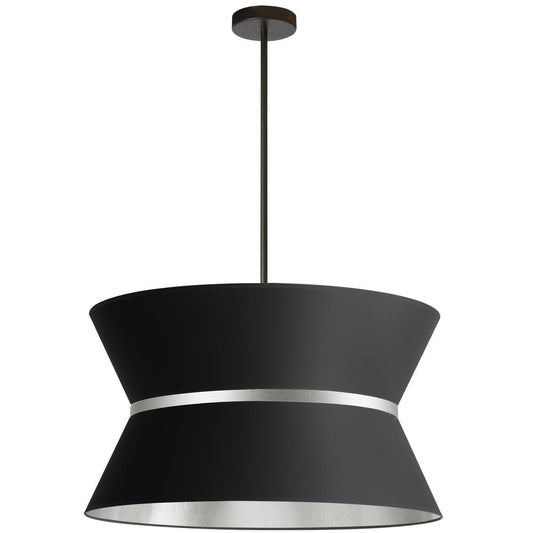 4 Light Incandescent Chandelier, Matte Black with Silver Ring Black / Silver Shade   (CTN-244C-MB-697)