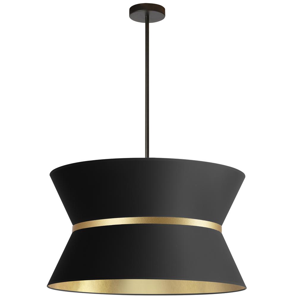 4 Light Incandescent Chandelier, Matte Black with Gold Ring Black / Gold Shade   (CTN-244C-MB-698)