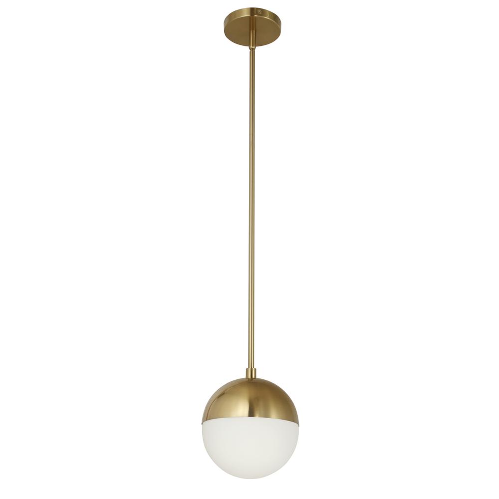 1 Light Halogen Pendant, Aged Brass w/White Opal Glass