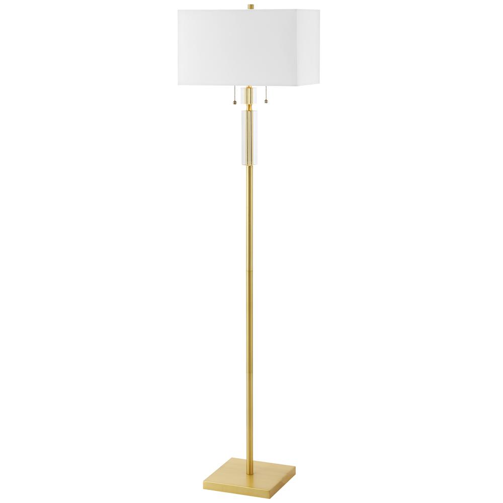 2 Light Incandescent Floor Lamp Aged Brass with White Shade