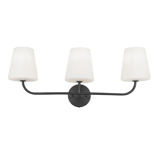 3 Light Incandescent Vanity Matte Black with White Opal Glass