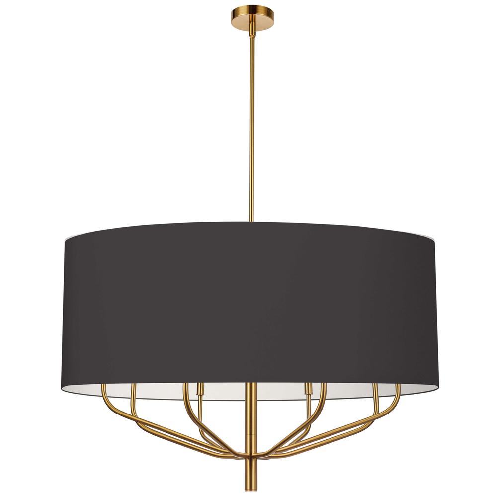 8 Light Incandescent Chandelier, Aged Brass with Black Shade     (ELN-388C-AGB-797)