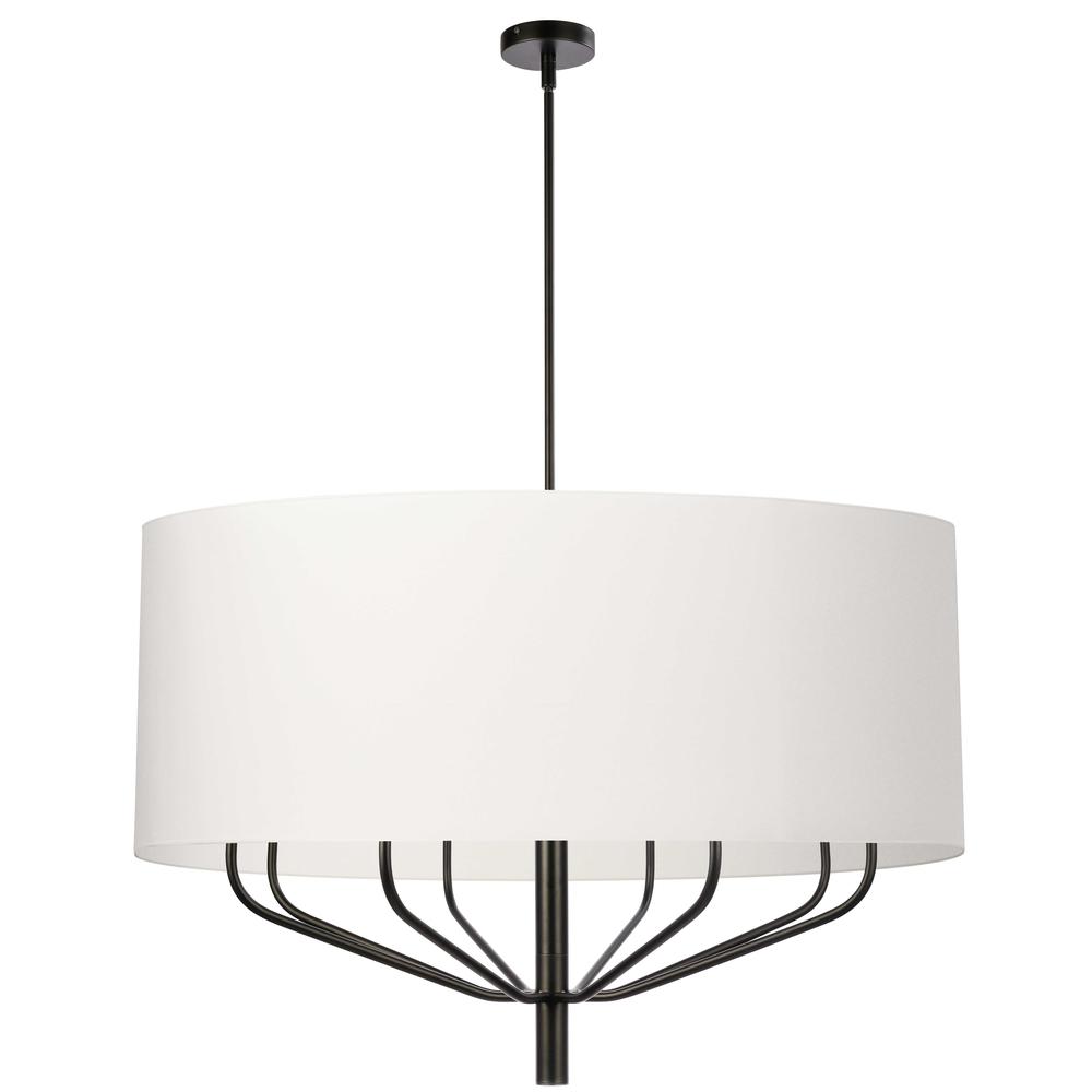 8 Light Incandescent Chandelier, Matte Black w/ White Shade     (ELN-388C-MB-790)