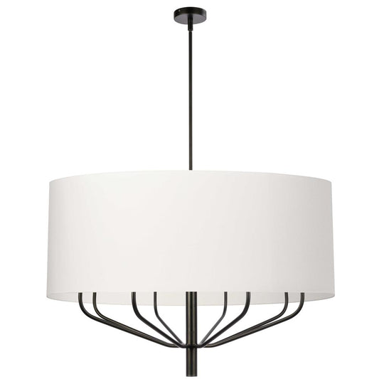 8 Light Incandescent Chandelier, Matte Black w/ White Shade     (ELN-388C-MB-790)