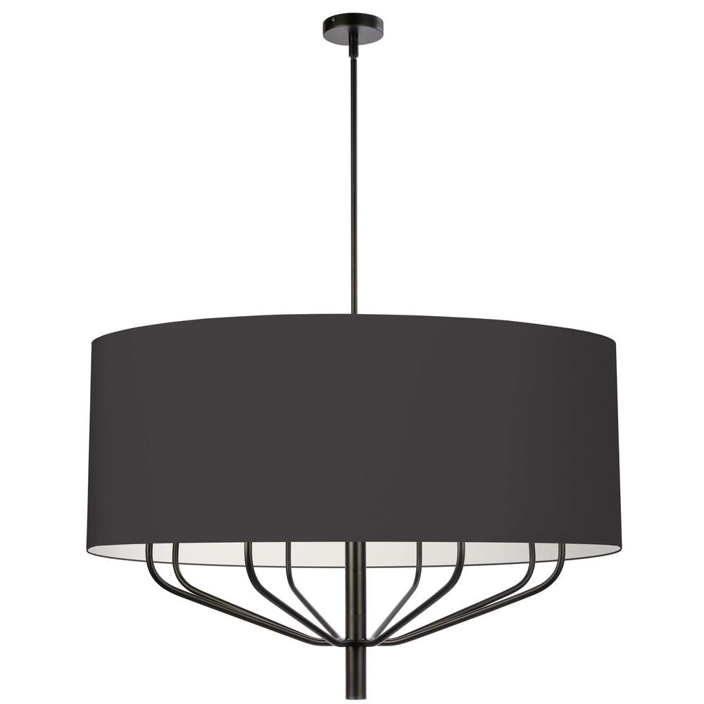 8 Light Incandescent Chandelier, Matte Black with White Shade     (ELN-388C-MB-797)