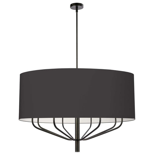 8 Light Incandescent Chandelier, Matte Black with White Shade     (ELN-388C-MB-797)