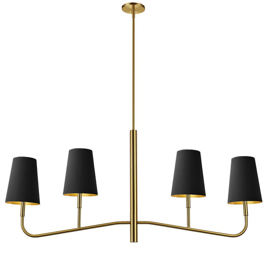 4 Light Incandescent Horizontal Chandelier Aged Brass with Black Shades