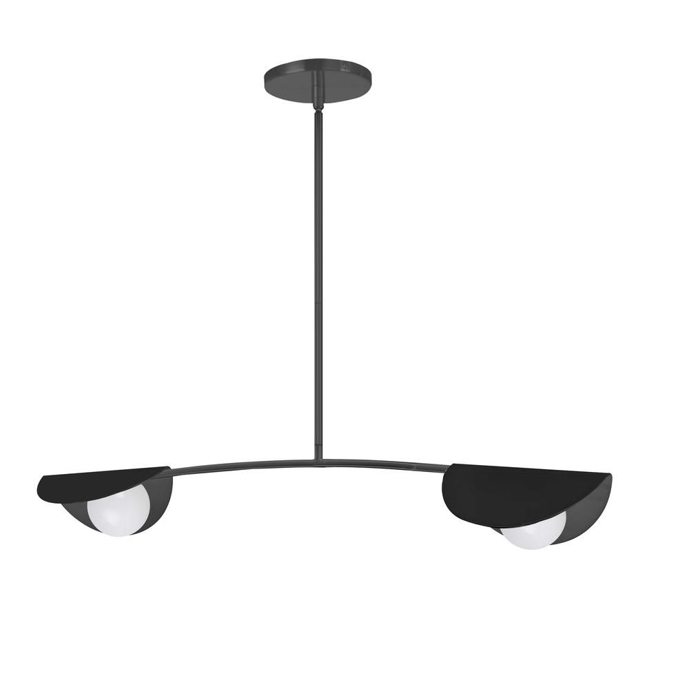 2 Light Halogen Horizontal Pendant Matte Black with White Glass