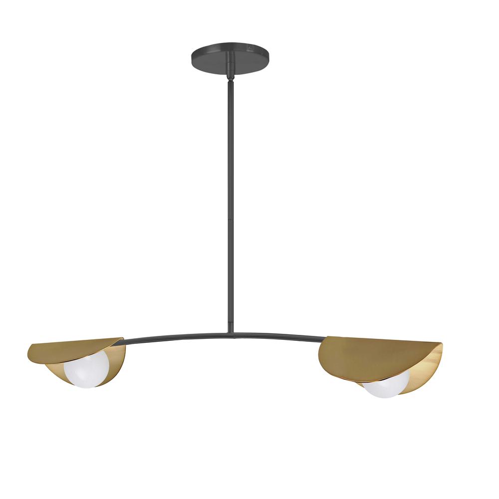 2 Light Halogen Horizontal Pendant Matte Black / Aged Brass with White Glass