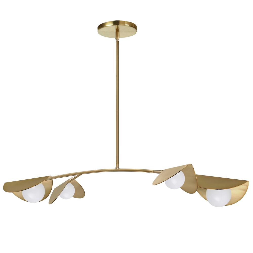 4 Light Halogen Horizontal Pendant Aged Brass with White Glass